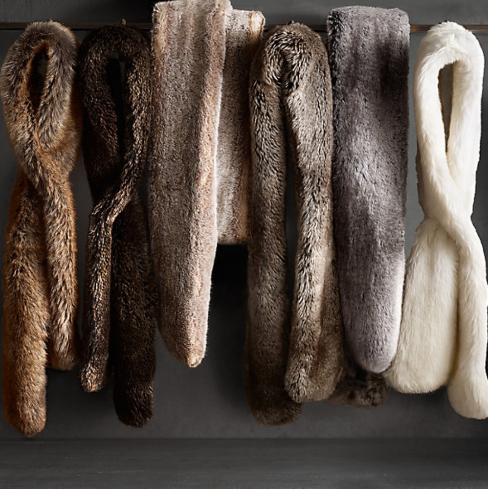Restoration Hardware Luxe Faux Fur Scarf Grey Cream